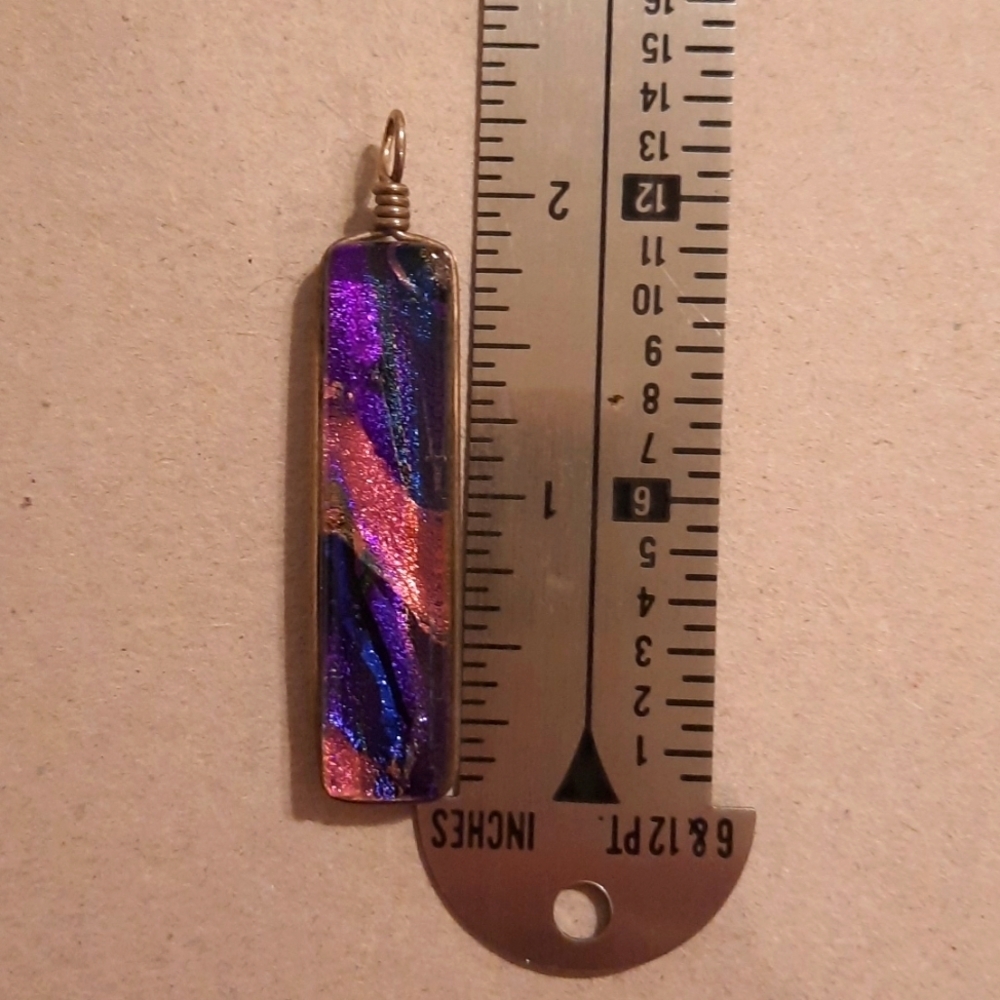 Purple, pink, iridescent glass pendant rectangle